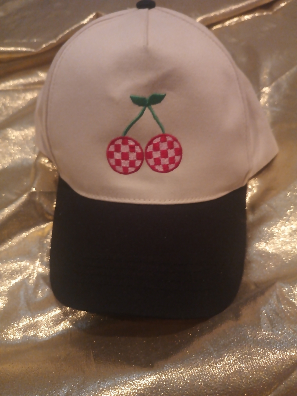 David and Young Checkered Cherry Embroidery Cap NWT